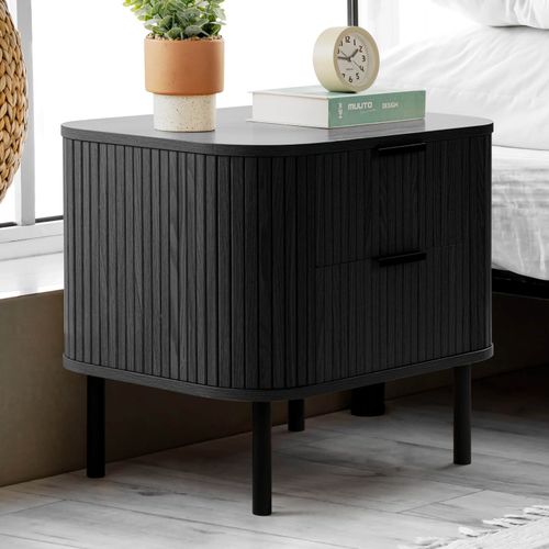 Table De Chevet  2 Tiroirs Ub2339 Callix Mdf Lattes Noires L.57 Cm (Lorikeet Living)
