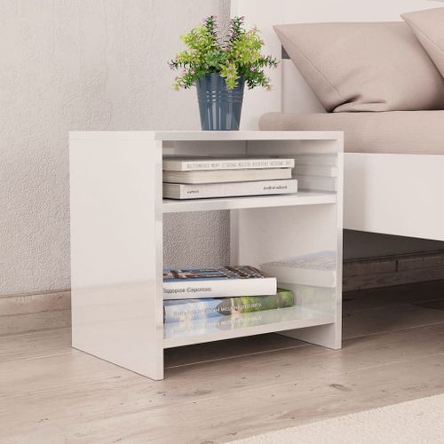 Table De Chevet Blanc Brillant 40 X 30 X 40 Cm Agglomr