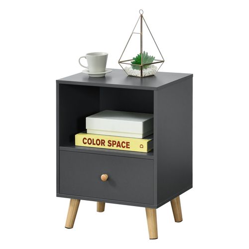 Table De Chevet Design Commode  Tiroir Meuble Bas De Style Intemporel Table De Nuit Avec Compartiment De Stockage Panneau De Particules Bois Revtu Par Pvc 54 X 40 X 30 Cm Gris Fonc [En.Casa]