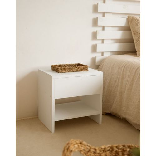 Table De Chevet En Bois De Sapin Avec Un Tiroir Blanc 40x40cm