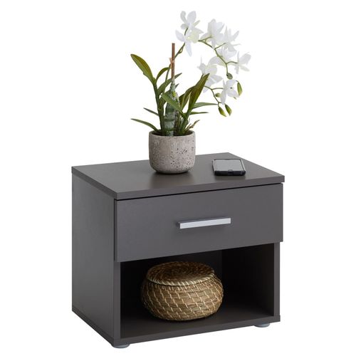 Table De Chevet Mael, Table De Nuit Casier Avec 1 Tiroir Et 1 Niche, En Mlamin Gris Mat
