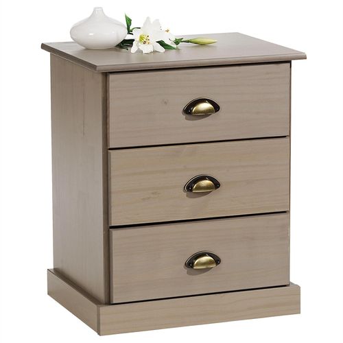 Table De Chevet Paris Table De Nuit Avec 3 Tiroirs Pin Massif Lasur? Taupe