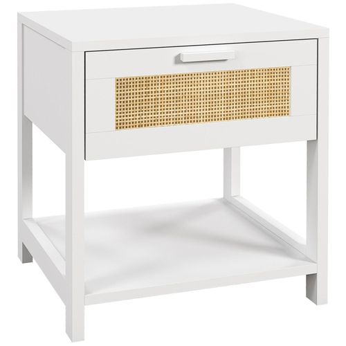 Table De Chevet Tiroir Et tagre Cannage En Rotin Dim. 40l X 40l X 48h Cm Mdf Aspect Bois Blanc