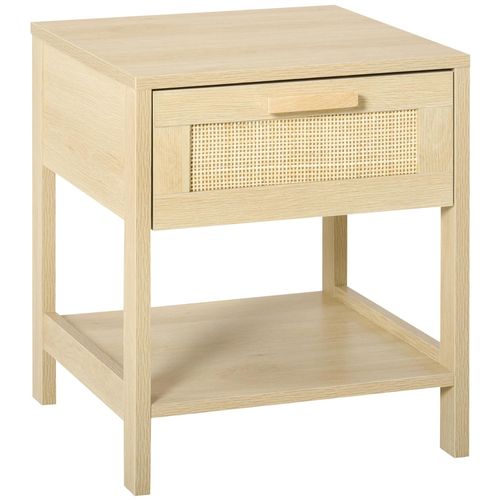Table De Chevet Tiroir Et tagre Cannage En Rotin Dim. 40l X 40l X 48h Cm Mdf Aspect Bois Clair