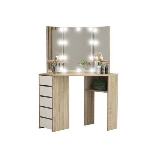 Table De Coiffeuse Maquillage Sonoma Avec Miroir clairage Led Ml-Design