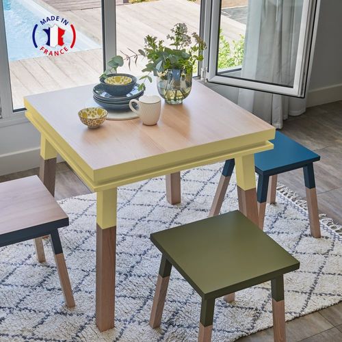 Table De Cuisine Carre Avec Tiroir 100 Cm, 100% Frne Massif