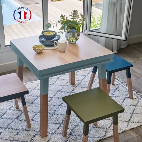 Table De Cuisine Carre Avec Tiroir 100 Cm, 100% Frne Massif
