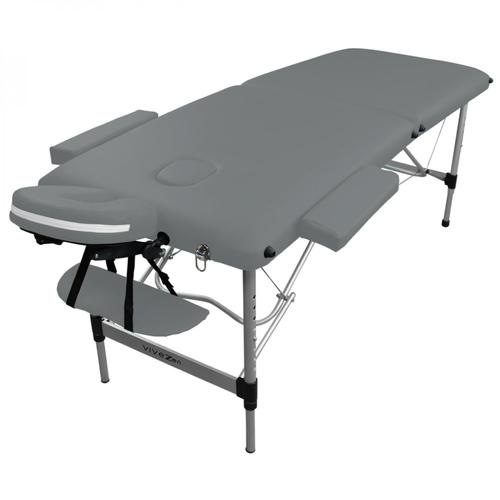 Table De Massage Pliante 2 Zones En Aluminium + Accessoires Et Housse De Transport - Gris