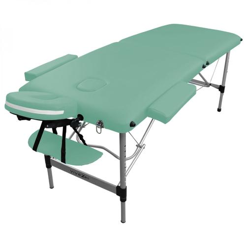 Table De Massage Pliante 2 Zones En Aluminium + Accessoires Et Housse De Transport - Vert Pastel