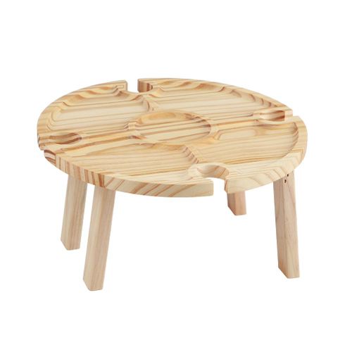 Table De Pique-Nique Pliante En Bois, Table A Vin D'exterieur Portable Avec Porte-Verres A Vin, Plateau Compartimente Pour Fromage Et Fruits Pour Camping, Plage, Parc