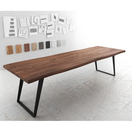Table-De-Salle--Manger Edge Acacia Marron 300x100 Xl Mtal Inclin Live-Edge