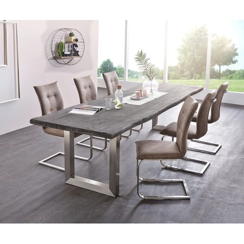 Table-De-Salle-?-Manger Edge Acacia Platine 300x100 Xl Acier Inoxydable Large Live-Edge