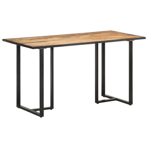 Table De Salle A Manger En Bois De Manguier Massif | 140 Cm, Style Industriel, Pieds En Fer, Stable Et Durable, Unique Par Ses Veines Naturelles