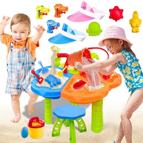 Table Eau Sable,Table Sable Et Eau,33 Pcs Jeu D'eau Enfant,Table Exterieur Enfant,Jeu D'eau Exterieur 3 En 1 Table DActivit 3pcs Pistolet A Eau 2pcs Visire De Chapeau En Plastique