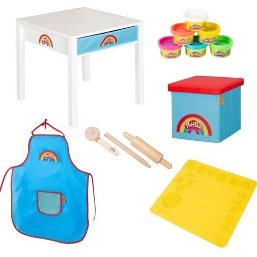 Table Enfant Avec Tabouret Pliant Roba X Play-Doh + 6 Pots De Pte  Modeler + Tablier Et Accessoires - Jouet Cratif Ds 3 Ans