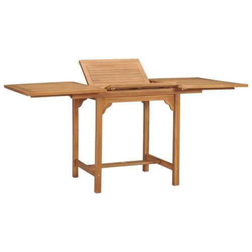 Table Extensible De Jardin En Teck Massif (110-160)X80x75 Cm | Resistant Aux Intemperies, Trou Pour Parasol, Design Modulable