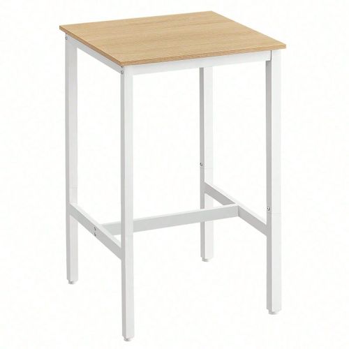 Table Haute, Table De Bar Carre, Cadre En Acier, 60 X 60 X 90 Cm, Montage Facile, Couleur Chne Et Blanc
