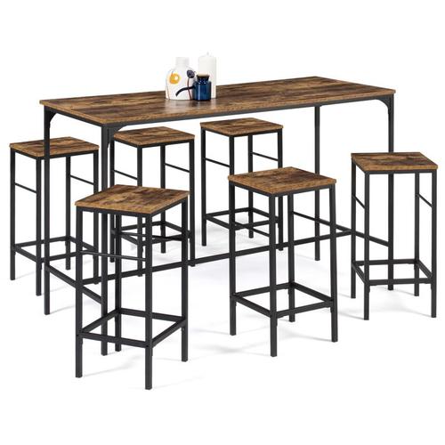 Table Haute De Bar Dayton 150 Cm Et 6 Tabourets Effet Vieilli Design Industriel