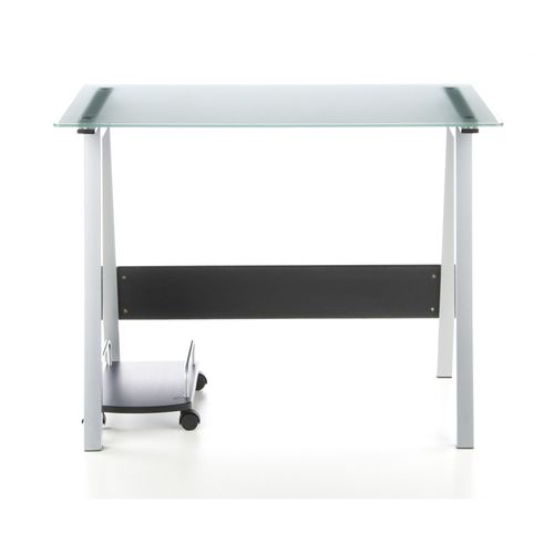 Table Informatique Delphi, Verre Satin / Argent Hjh Office