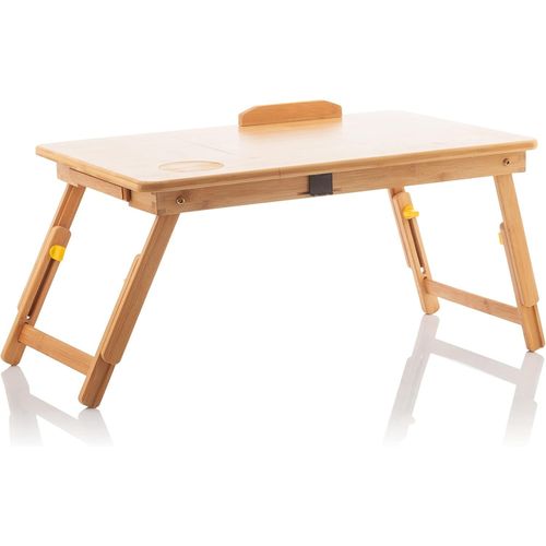 Table Pliante D'appoint En Bambou Lapwood, Avec Tiroir Et Repose-Verre, Hauteur Rglable 21-27cm, Idale Pour Barbecue Charbon Et Travail  Domicile, Beige, 53,5 X 21-27 X 34 Cm[Pcom4284923]