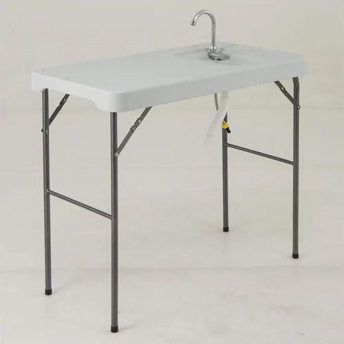Table Pliante De Jardin 108 Cm Costway, Table De Nettoyage Extrieur En Hdpe Avec vier, Robinet Pivotant  360, Tuyau De Drainage