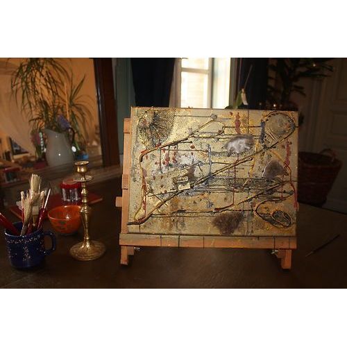 Tableau Acrylique, Technique Mixte Avec Incrustation