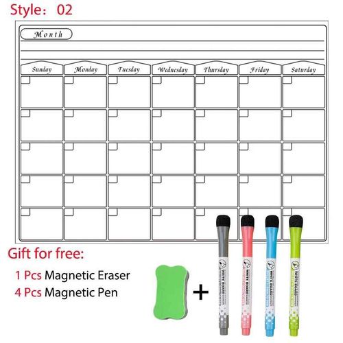 Tableau Blanc Magntique Effaable  Sec,Calendrier,Hebdomadaire,Licence Mensuelle Pour Rfrigrateur,Comprend 4 Marqueurs,1 Gomme,Tableau Intelligent - Type 02-Q4pens1eraser