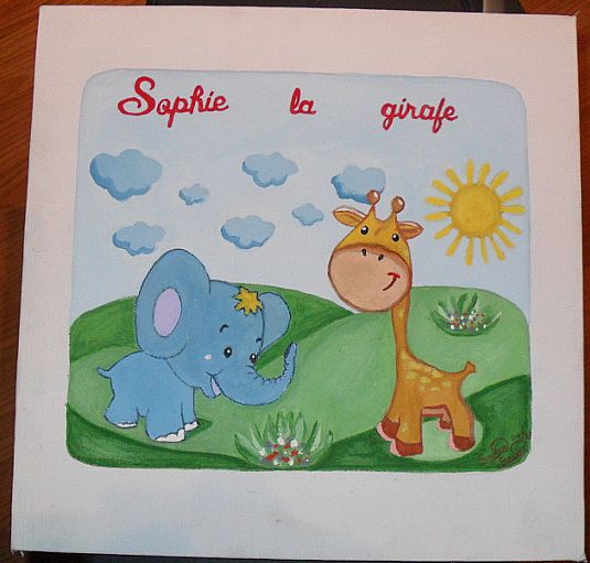 Tableau Pour Chambre Enfant Elephant Girafe 30cmx30cm Avec Prenom Personnalise Rakuten