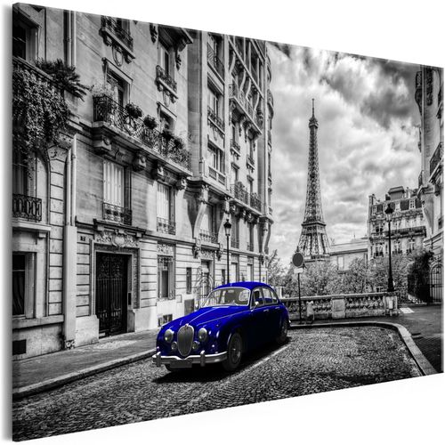 Tableau Villes Car In Paris (1 Part) Blue Wide 90 X 60 Cm