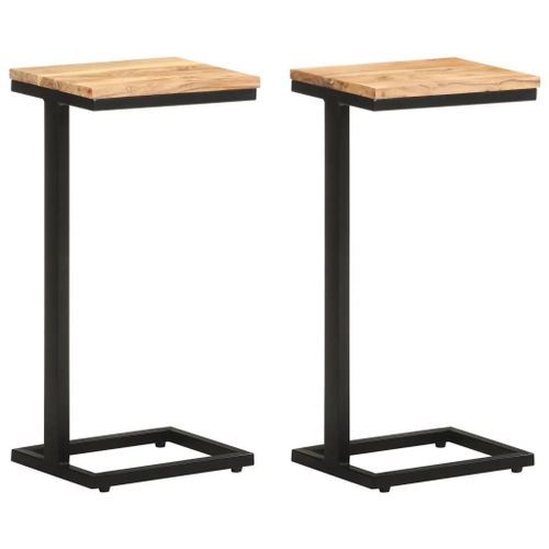 Tables D'appoint En Bois D'acacia Massif 2 Pcs | 31,5x24,5x64,5 Cm, Design Elegant, Stable Et Durable, Pieds En Fer Enduit Poudre