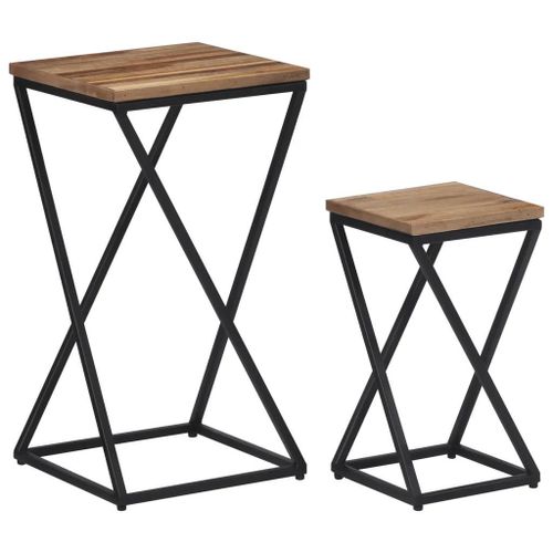 Tables D'appoint En Teck De Recuperation Massif 2 Pcs | Compact, Dessus Robustes, Gain De Place, Multifonctionnel
