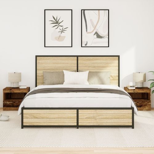 Tables De Chevet Vidaxl Avec Lumires Led 2 Pcs Bois Ancien 50x40x45 Cm