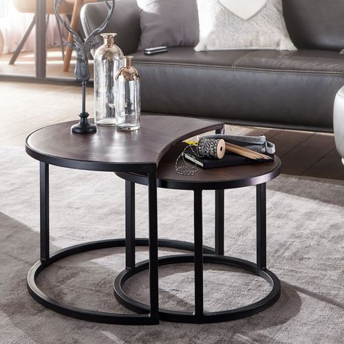 Tables Gigogne Bois Massif Ronde Table D'appoint Lot De 2 Table Basse