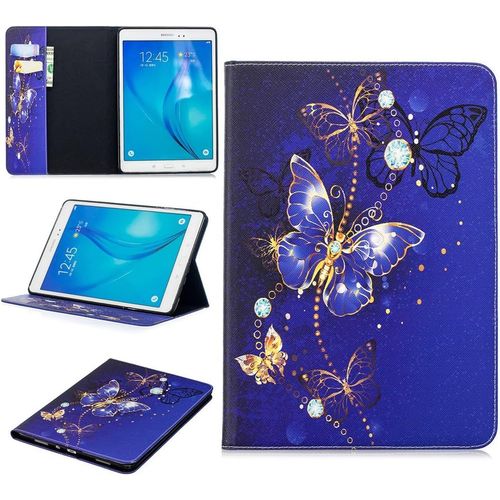 Tablet tui Pour Samsung Galaxy Tab A/Sm-T550 / T555 (9,7 Pouces) Pu Cuir Couverture Magntique Housse Papillon Bleu Rveur Motif Stent Fonction Flip Cuir Pour Galaxy Tab A 9,7.[F1258]