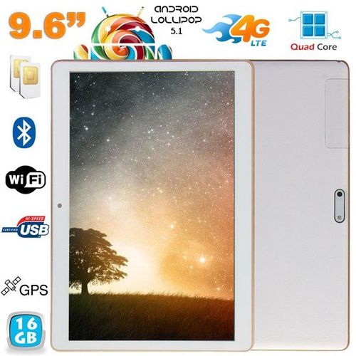 Tablette Tactile Android Lollipop 4G Quad Core 16 Go Double Sim 9.6 Pouces Blanc YONIS