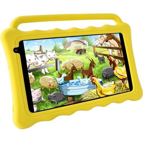 Tablette enfant 7 pouces 1024 x 600 IPS cran HD WiFi 2G + 32 Go Mode contrle parental Tablette tout-petit avec tui adapt aux enfants pour les enfants dition Jaune