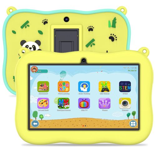 Tablette Enfant 7 Pouces Pro Panda WiFi 2GB+32GB Android 13 Quad-Core Support Google Play Jaune YONIS