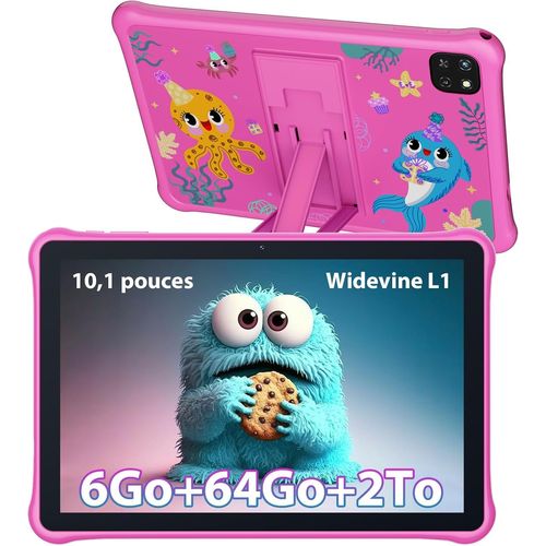 Tablette Enfants 10,1 Pouces Android 13,6 Go RAM 64 Go ROM (TF 2T Go),GMS Certified,Contrle Parental,Applications Pr-Install,WiFi6/BT 5.2/5100 mAh/8 MP+5 MP,avec EVA Kid-Proof tui(Rose)