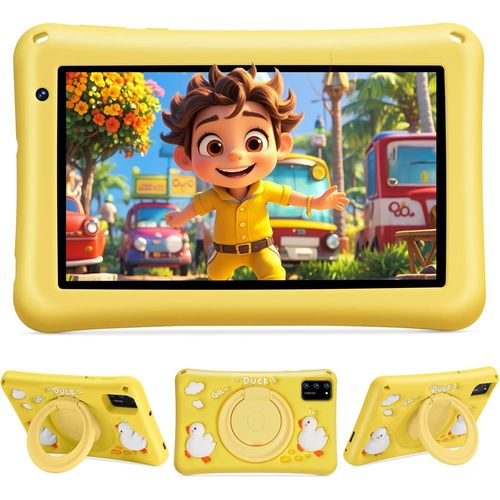 Tablette Enfants 7 pouces,Tablette Android 13,Octa-Core,8Go+64Go (TF 256GB),Batterie 5800mAh,Camras 5MP+8MP,Affichage HD,Contrle parental,Housse protectrice en silicone pour enfants(Jaune)