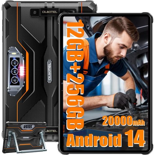 Tablette Incassable OUKITEL RT8 4G 12(6+6) Go RAM + 256 Go ROM 20000mAh/33W Tablette Durcie 11 Pouces Helio G99 Octa Core 48MP IP68 NFC Noir/Orange