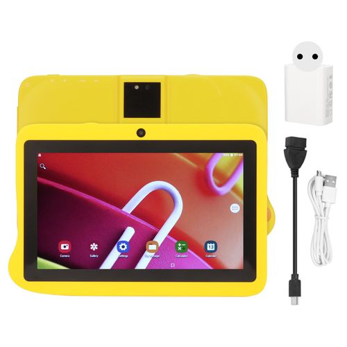 Tablette pour enfants 7 pouces pour Android 10, 4 Go, processeur Octa Core 128 Go, WIFI 2,4 G, tablette HD avec support 100-240 V, jaune