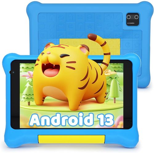 Tablette Pour Enfants Android 13 De 7 Pouces Avec Contrle Parental Et ducation Des Enfants, Bluetooth, Wifi, Double Camra, Gms, Coque Antichoc (Bleu)