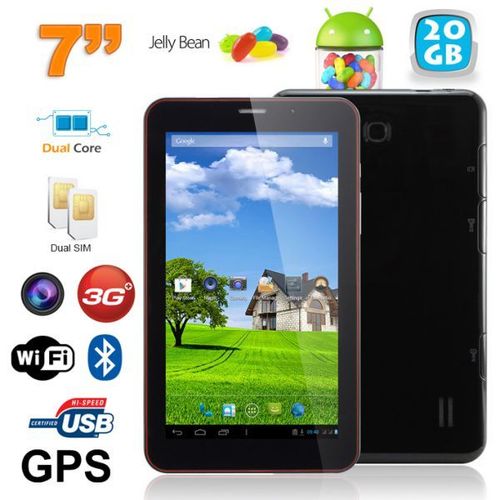 Tablette tactile 3G 7 pouces Android 4.4 Dual core SIM GPS 20Go Noir