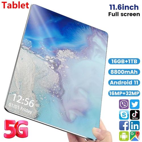 Tablette Tactile Android 11 11.6 Pouces RAM 16Go Stockage 1To Wifi 5G Double SIM + Fente SD Bluetooth cran HD Camra Vido Photo App Google Netflix Youtube