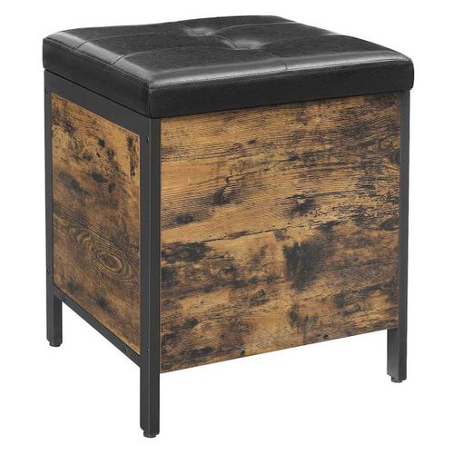 Tabouret Banc Avec Coffre De Rangement Sige Rembourr Pour Entre Chambre Salon Cadre En Acier Montage Simple Surface En Pu Style Industriel 50 Cm Marron Rustique Et Noir Helloshop26 12_0002772