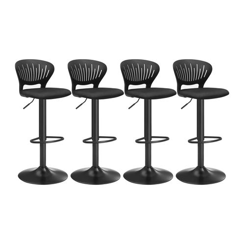 Tabouret Bar, Lot De 4, Chaise Bar, Chaise Haute Cuisine, Sige, Rglable En Hauteur, Avec Dossier Incurv, Assise Rembourre, Repose-Pieds, Toile Respirant, Pivotant  360, Noir