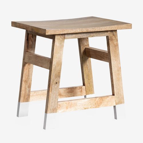 Tabouret Bas En Bois De Manguier Pid Blanc