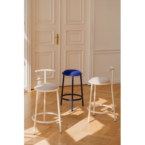 Tabouret De Bar Avec Dossier En Acier Peint Par Poudrage, Bleu
