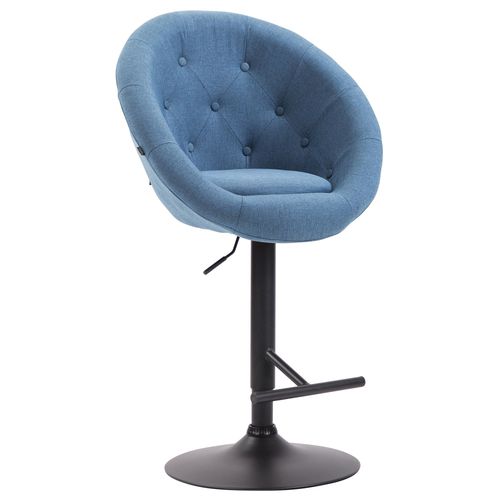 Tabouret De Bar Design Moderne Forme Uf Capitonn Avec Repose-Pieds En Mtal Noir Tissu Bleu Tdb10321