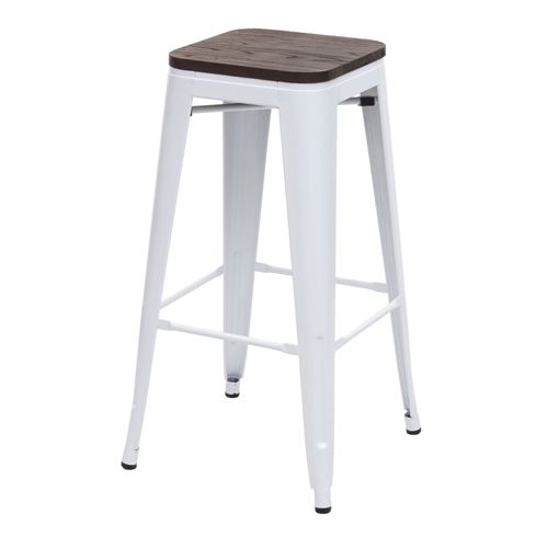 Tabouret De Bar Hwc-A73, Avec Sige En Bois, Mtal, Style Industriel   Blanc